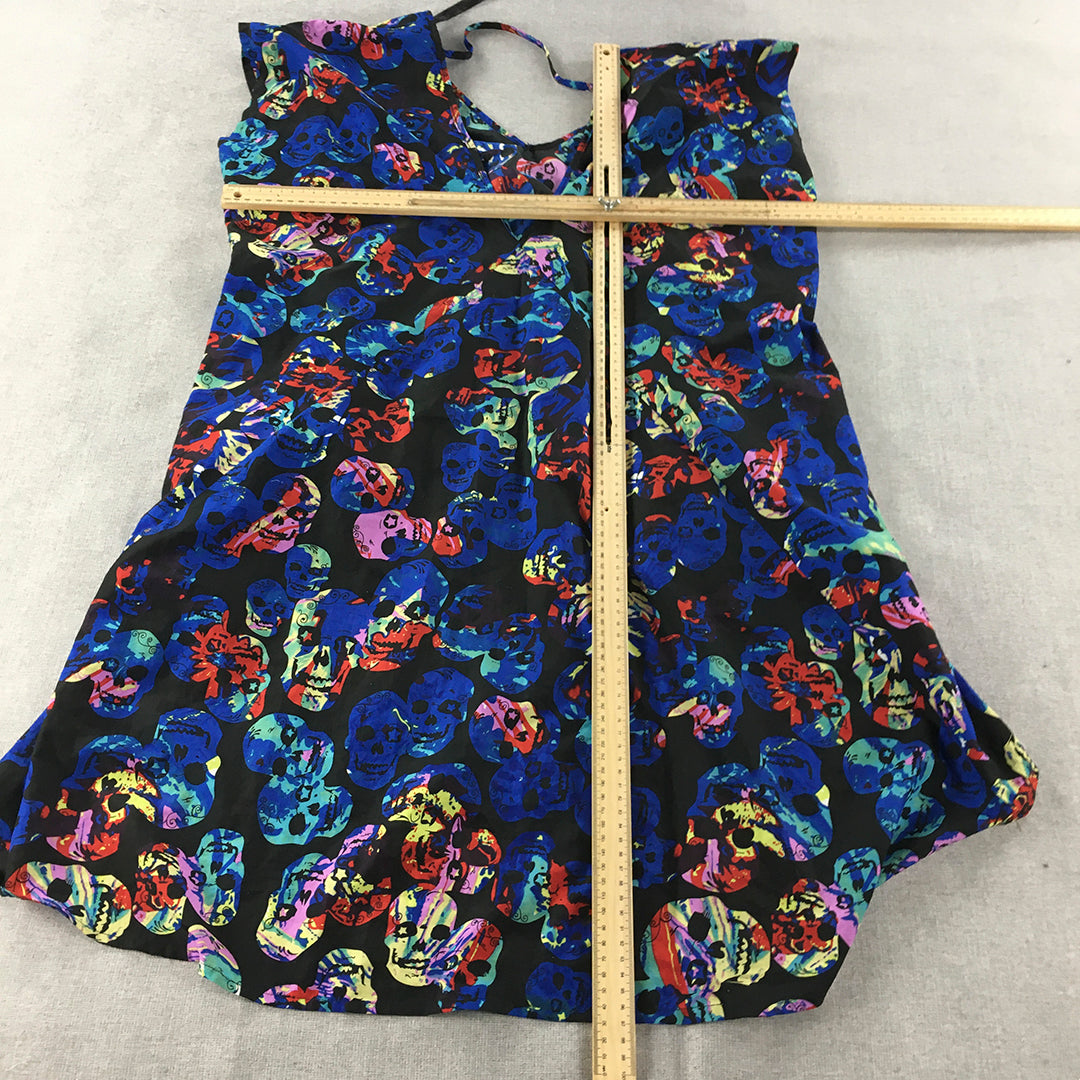 City Chic Womens Shift Dress Size M Black Blue Skull Pattern