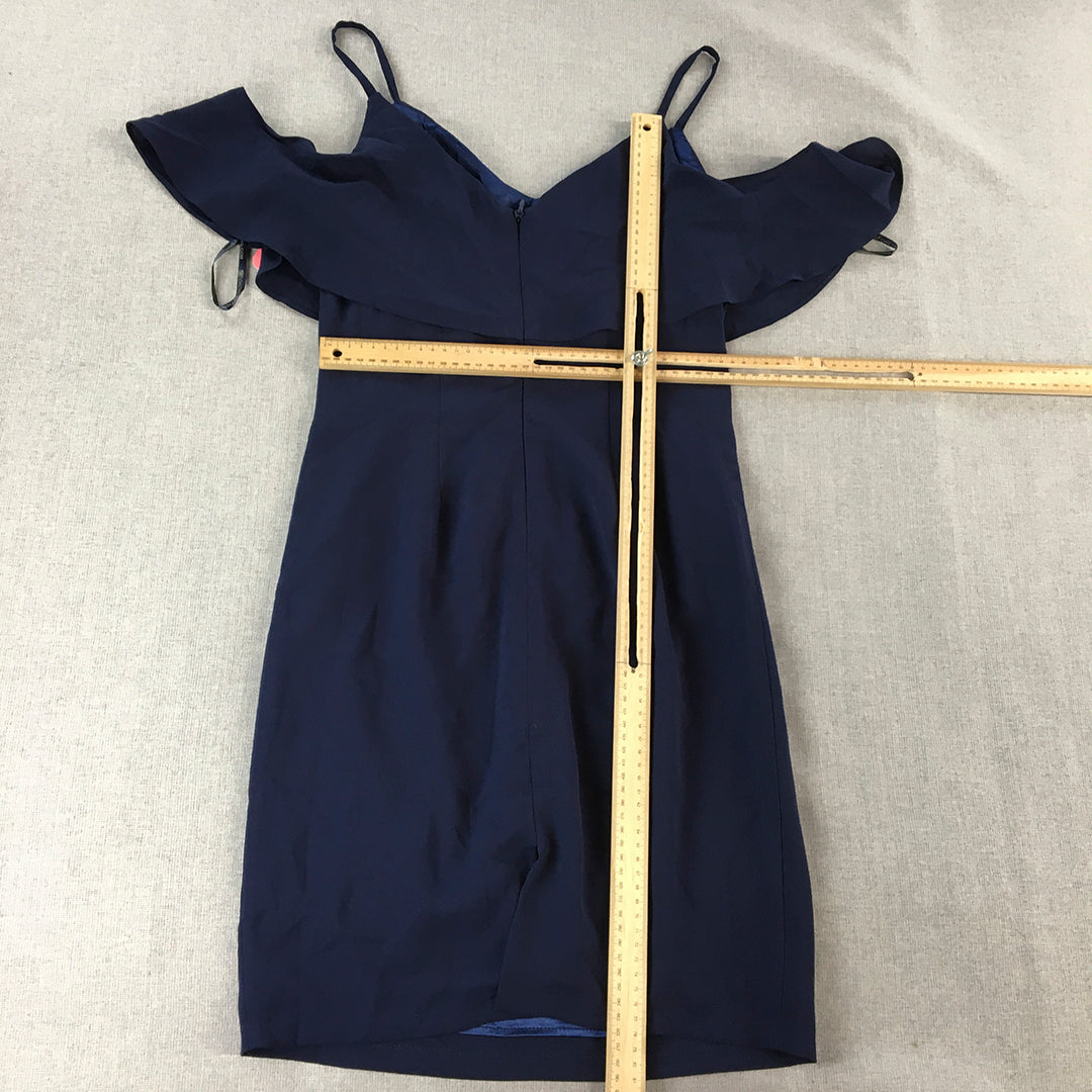 NEW Chi Chi London Womens Mini Dress Size 10 Navy Blue Pleated Spaghetti Strap