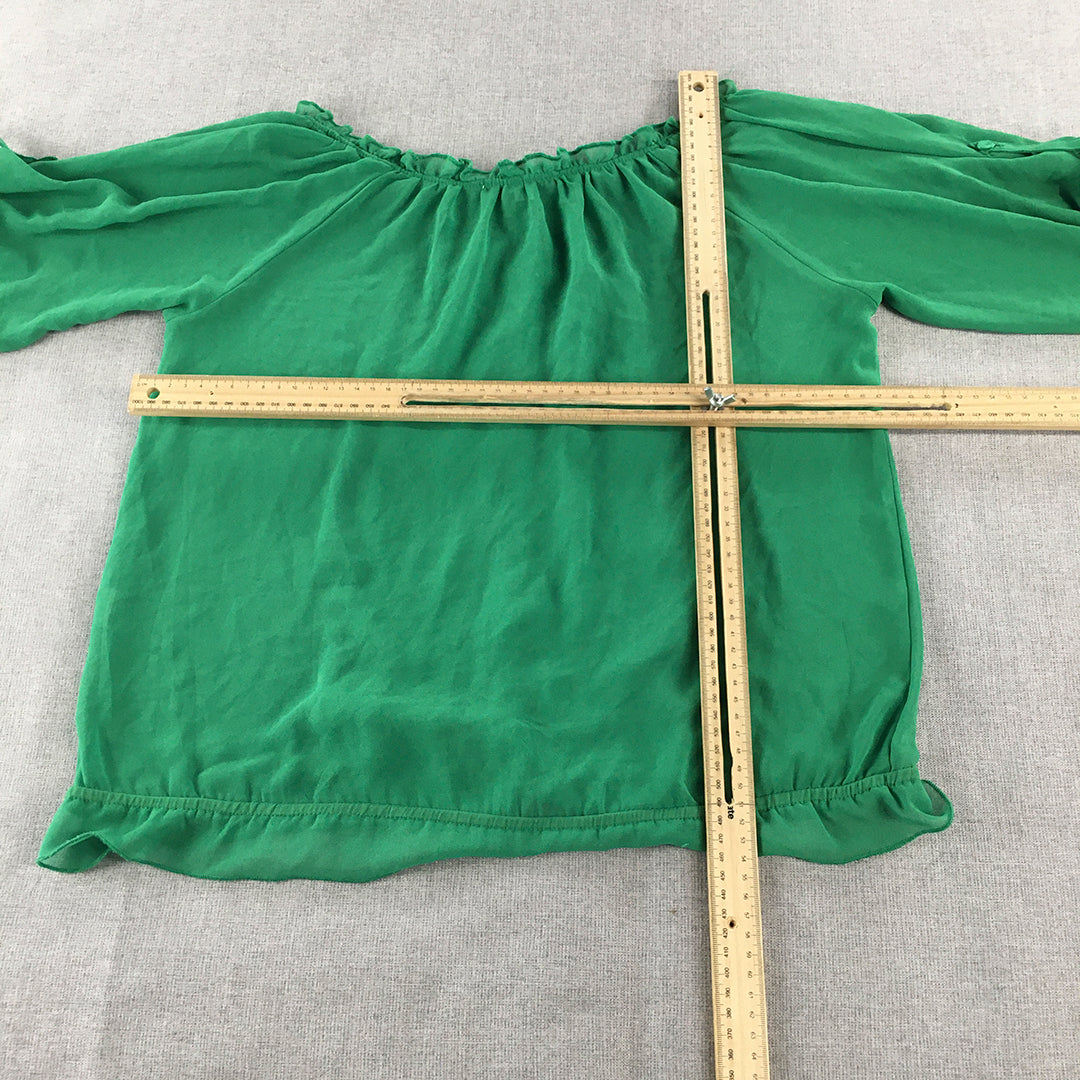 Eva Australia Womens Top Size 10 Green Button Short Sleeve Blouse