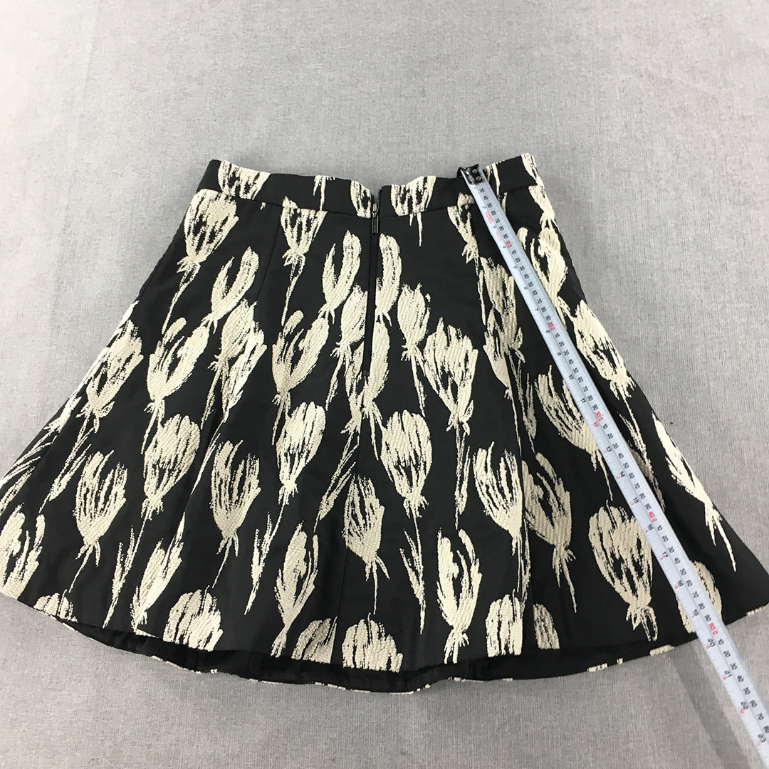 Cue In The City Womens A-Line Skirt Size 10 Black White Floral