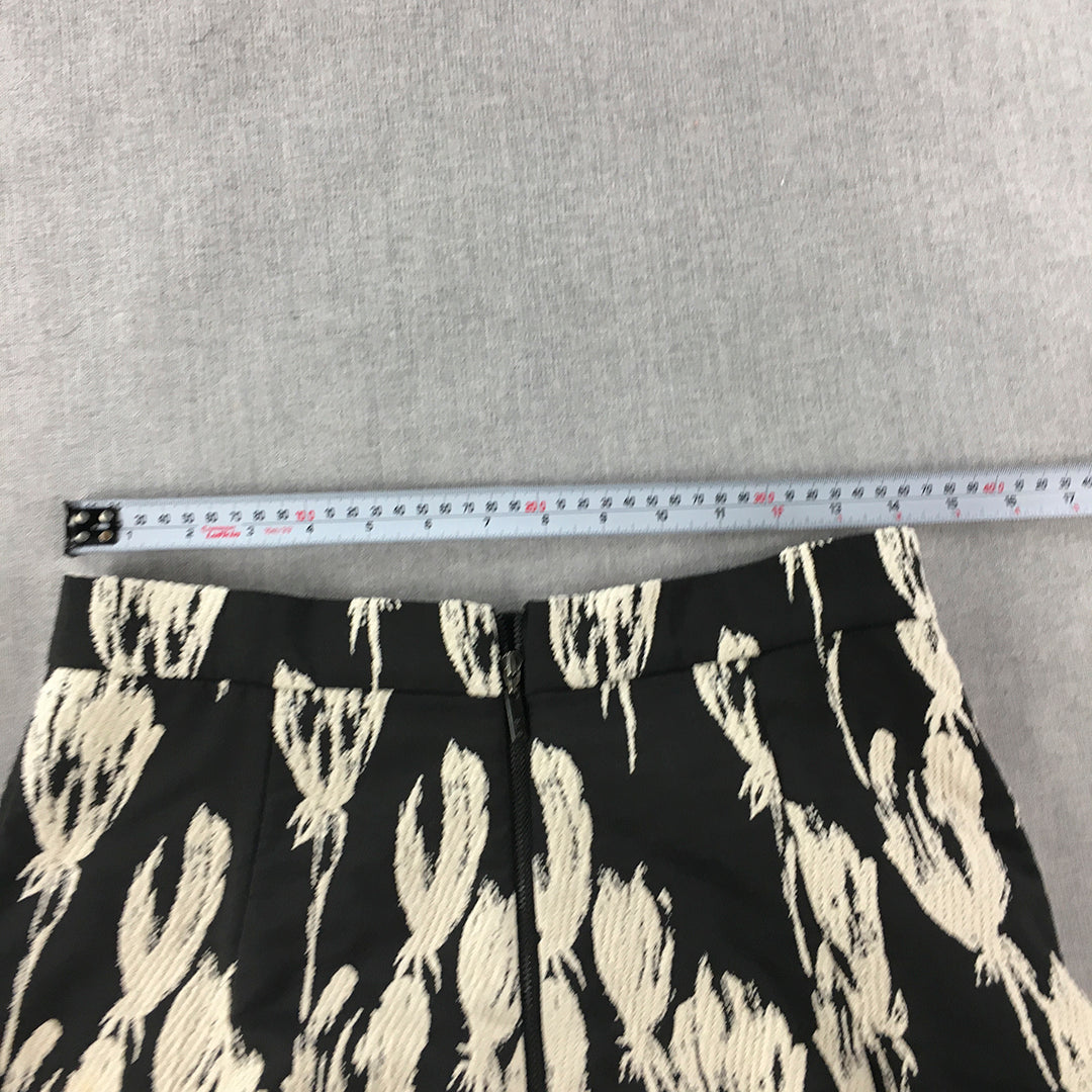 Cue In The City Womens A-Line Skirt Size 10 Black White Floral