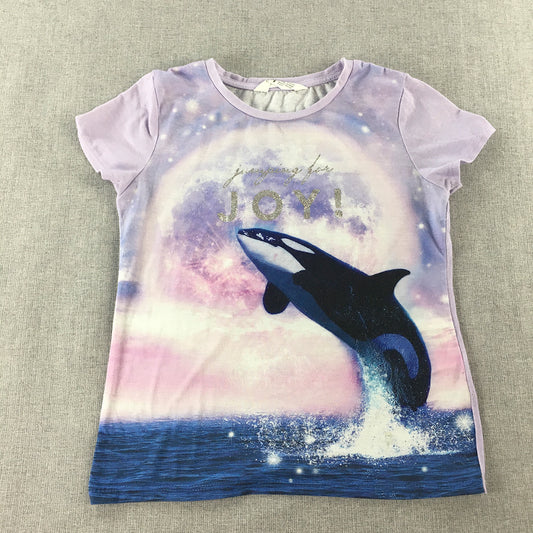 H&M Kids Girls T-Shirt Size 8 - 10 Years Pink Blue Whale Short Sleeve Top