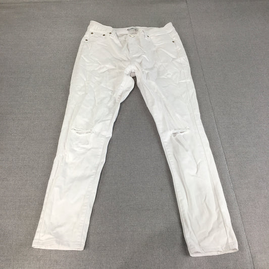 Atmos & Here Womens Skinny Jeans Size 30 White Ripped Stretch Denim