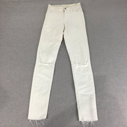 Zara Trafaluc Womens Skinny Jeans Size 2 White Raw Hem Ripped Stretch Denim