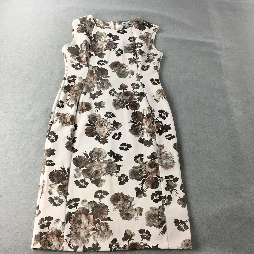 Shelby & Palmer Womens Pencil Dress Size 5 White Brown Floral Sleeveless