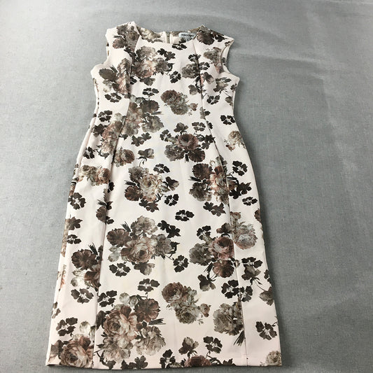 Shelby & Palmer Womens Pencil Dress Size 5 White Brown Floral Sleeveless