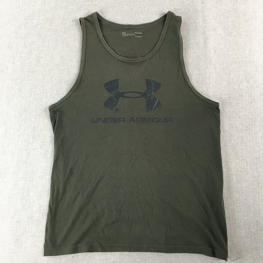 Under Armour Mens Tank Top Size M Khaki Green Sleeveless Logo Shirt