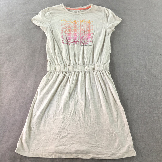 Calvin Klein Jeans Kids Girls Dress Size L (12 - 14 Years) Grey Logo Fit Flare