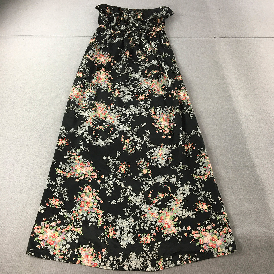 Tokito Womens Strapless Dress Size 10 Black Floral A-Line Full Length