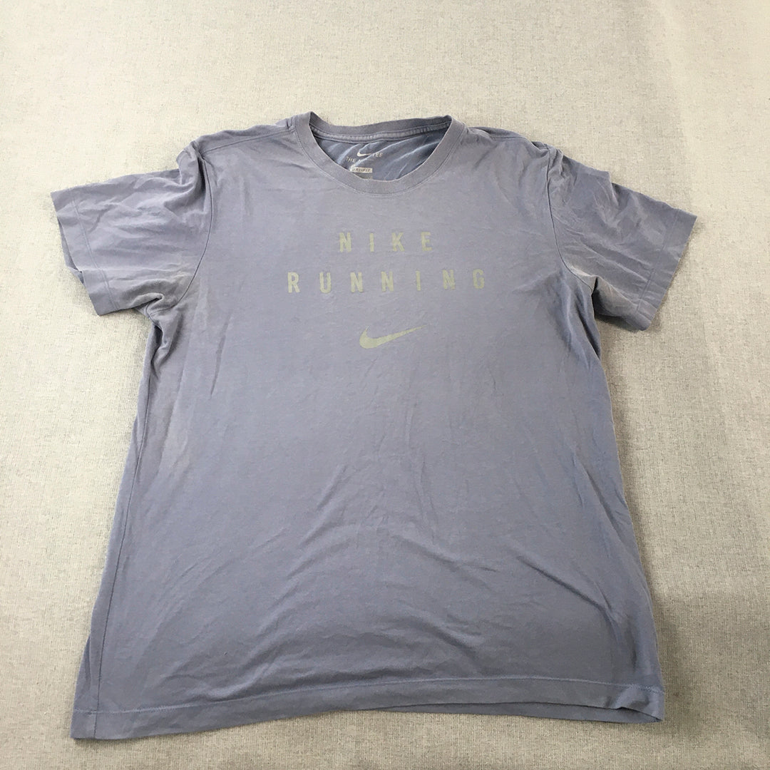 Nike Running Mens T-Shirt Size M Purple Logo Short Sleeve Crew Neck Tee