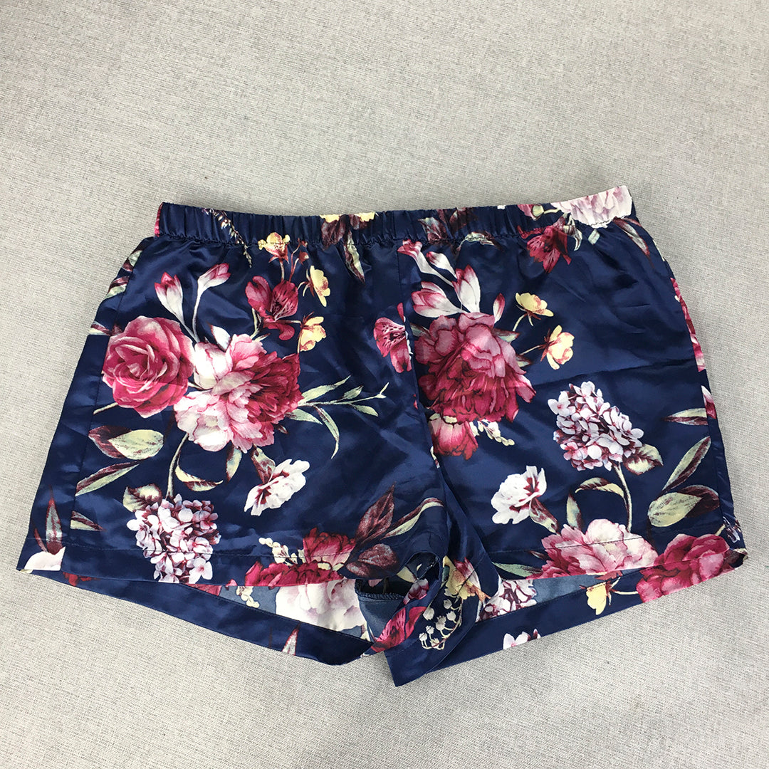 Chloe & Lola Womens Sleep Shorts Size M Blue Red Floral Elastic Waist