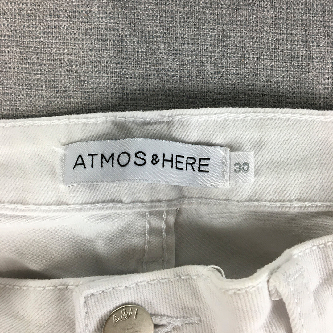 Atmos & Here Womens Skinny Jeans Size 30 White Ripped Stretch Denim