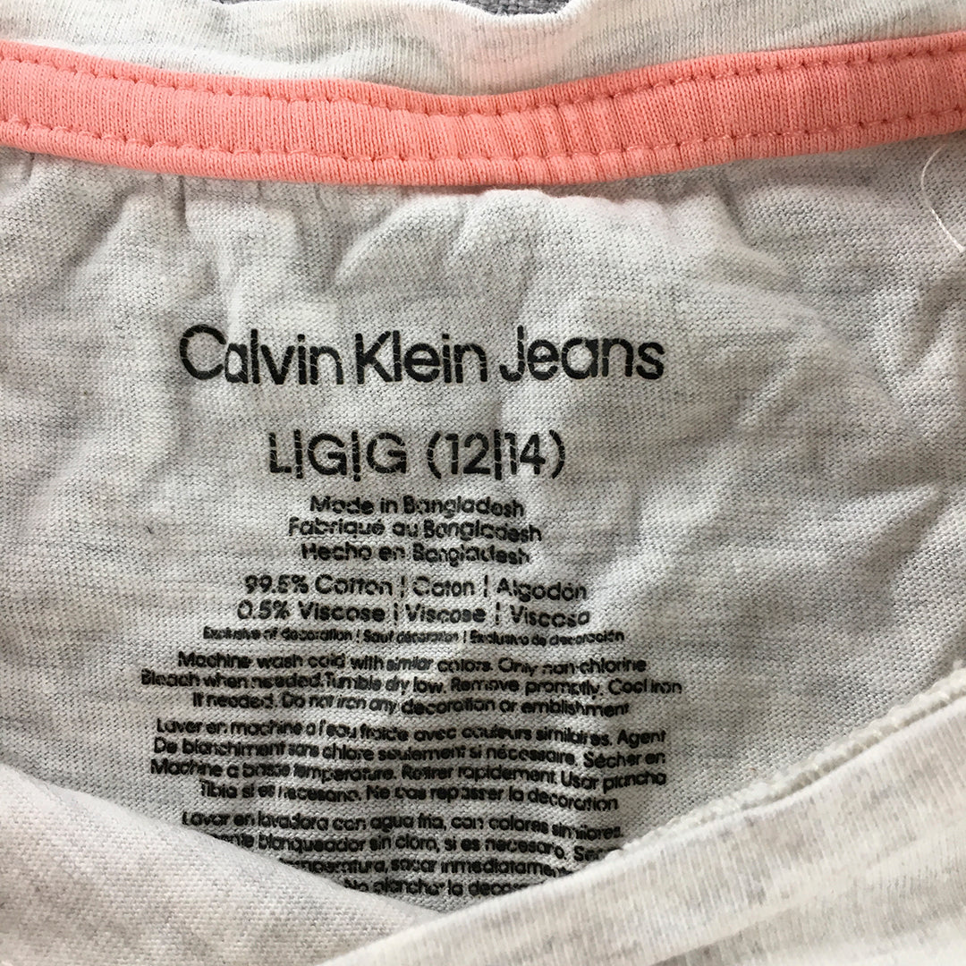 Calvin Klein Jeans Kids Girls Dress Size L (12 - 14 Years) Grey Logo Fit Flare