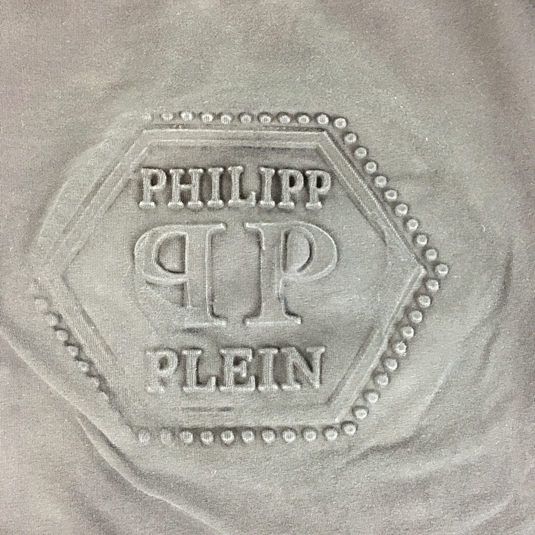 Philipp Plein Womens Shirt Size M Black Embossed Logo Crew Neck Long Sleeve