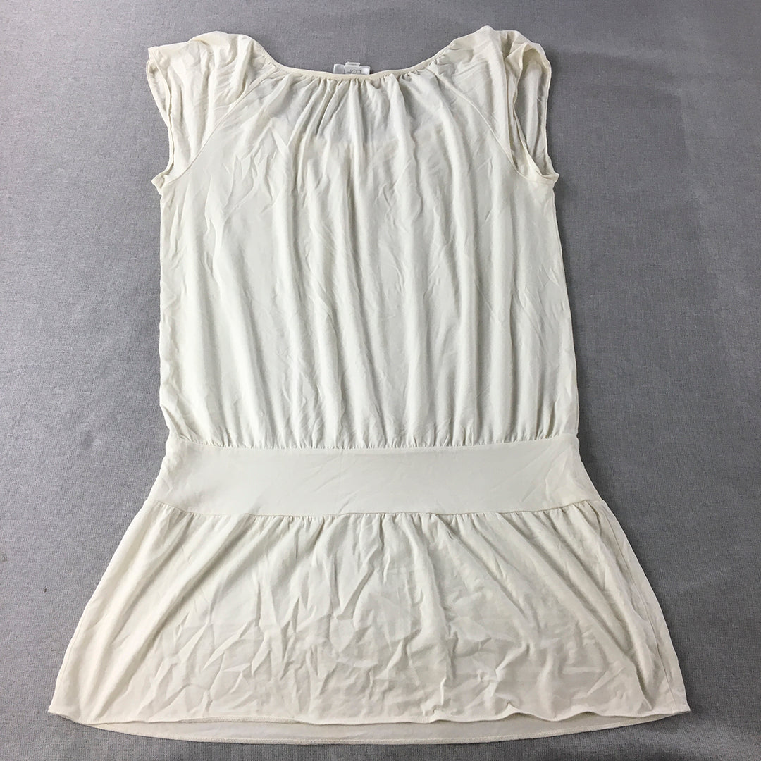 Ann Taylor Loft Womens Mini Dress Size XL White Pleated Stretch Fit Flare