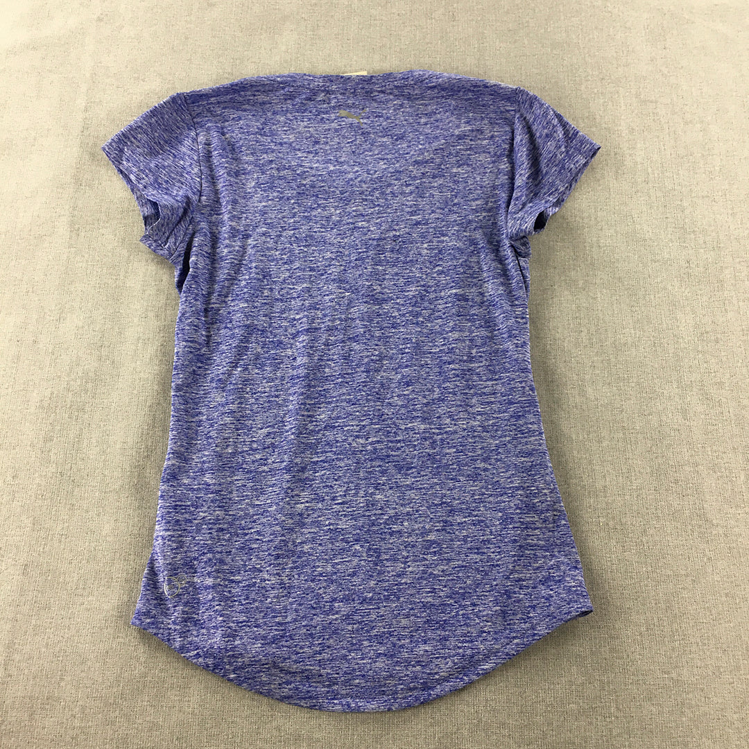 Puma Womens T-Shirt Size S Purple V-Neck Logo Short Sleeve Top