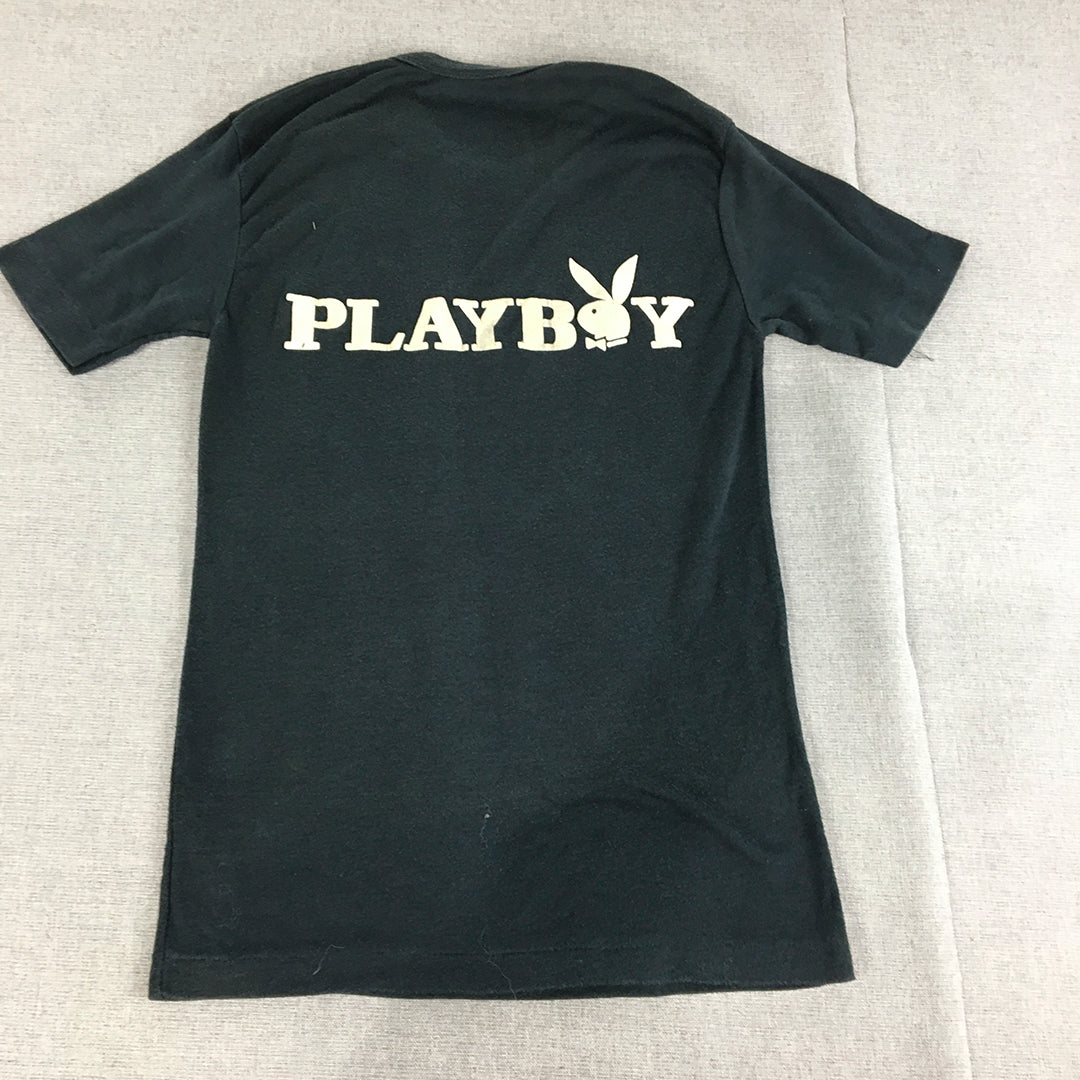 Vintage 80s The Playboy Club Of Manila T-Shirt Size XS Black Philippines Tee