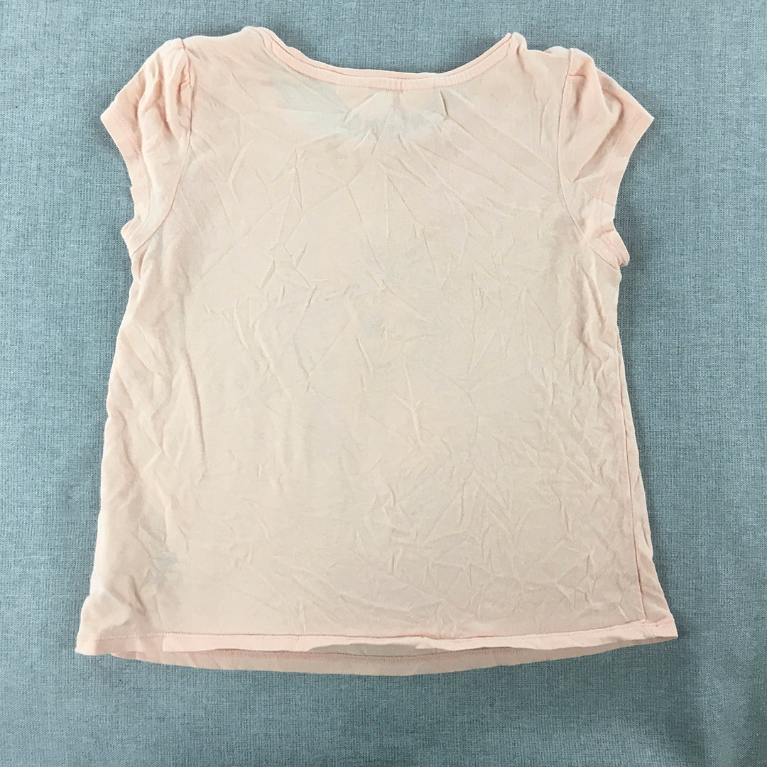 H&M Kids Girls T-Shirt Size 7 - 8 Years Pink Bunny Rabbit Short Sleeve Top