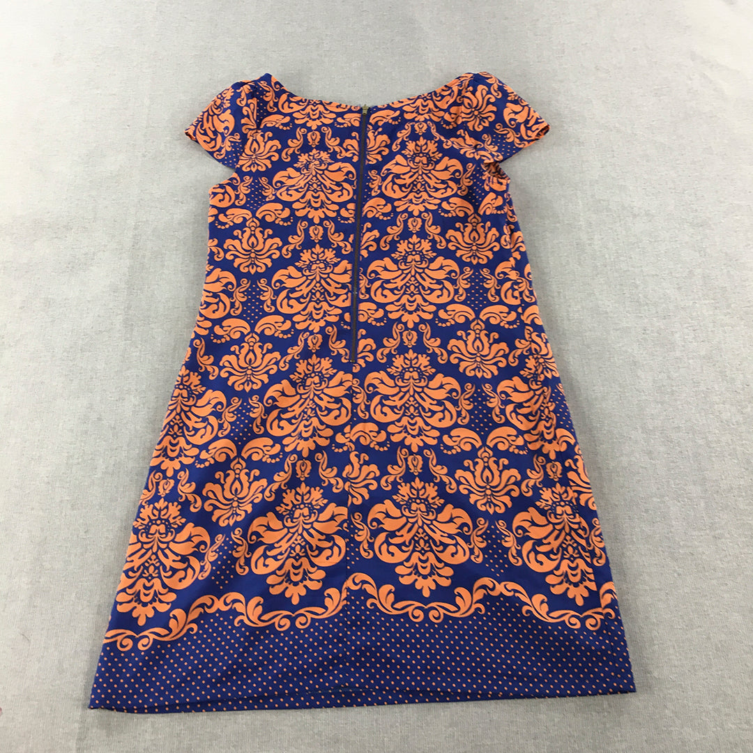 Tokito City Womens Mini Dress Size 8 Blue Orange Floral Baroque A-Line