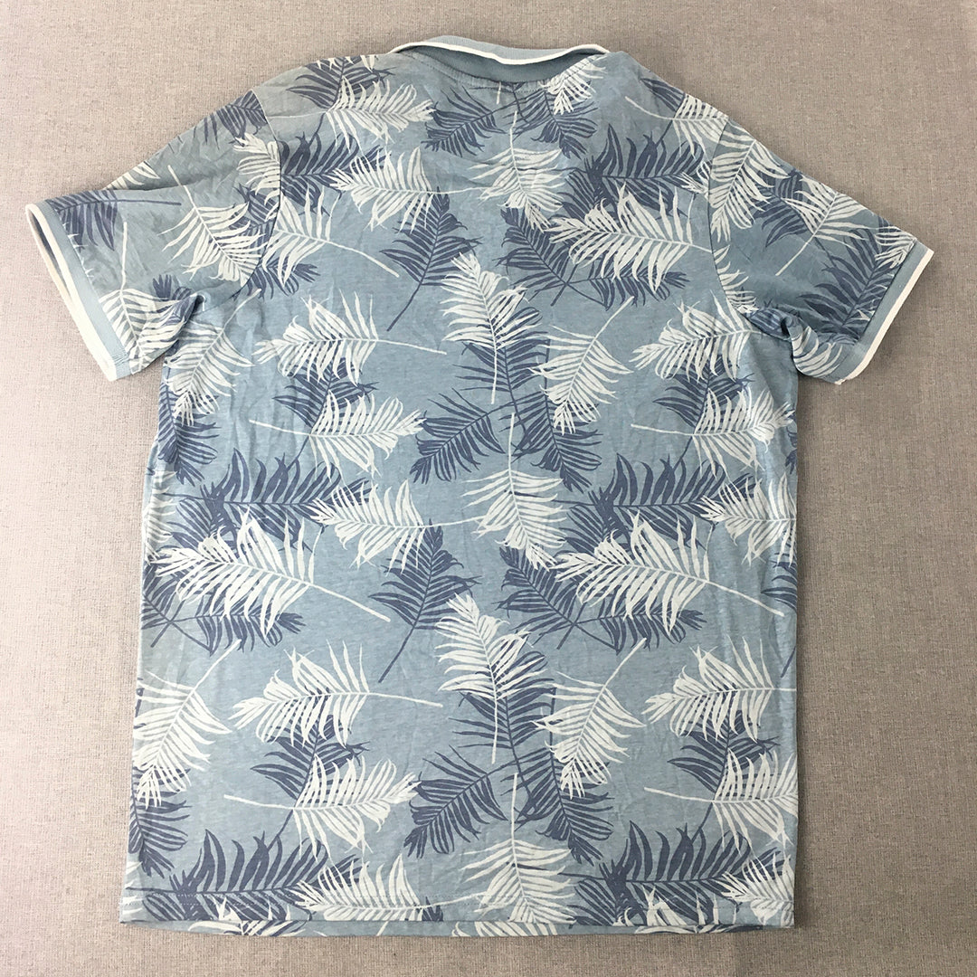 Smith & Jones Mens Polo Shirt Size M Blue Floral Palm Short Sleeve Rugby