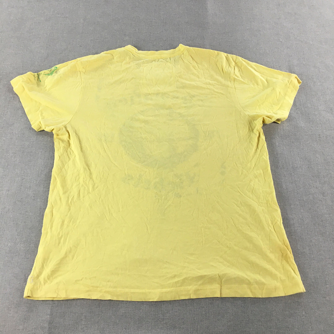 Guess Mens T-Shirt Size M Yellow Grunge Logo Short Sleeve Tee