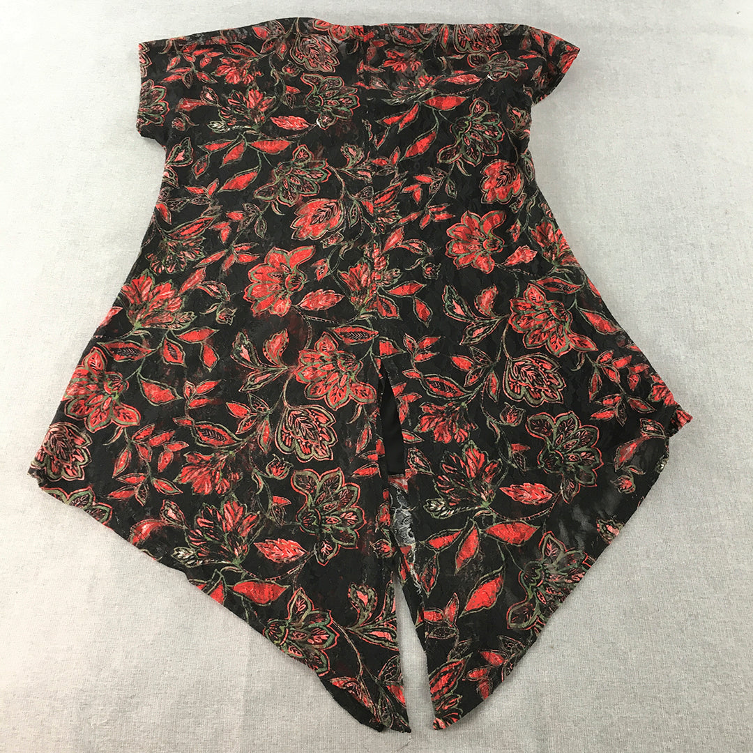 Taking Shape Womens Mini Dress Size S Black Red Floral Asymmetrical Hem