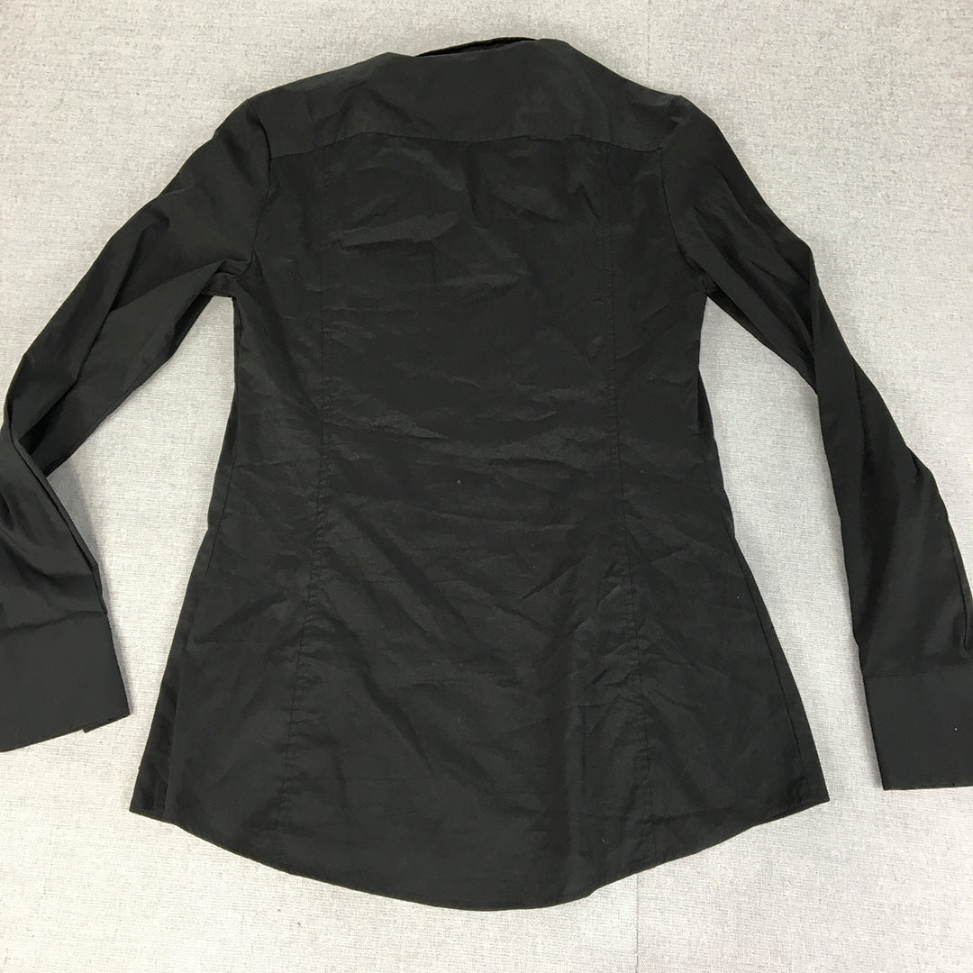 Guess Womens Shirt Size M Black Stretch Fabric Long Sleeve Button-Up Collared