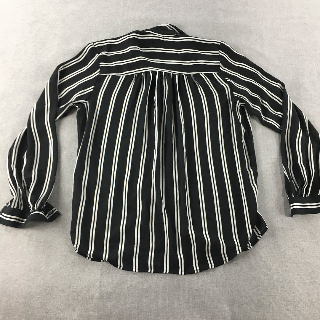 H&M Womens Shirt Size 2 Black Striped Long Sleeve Button-Up