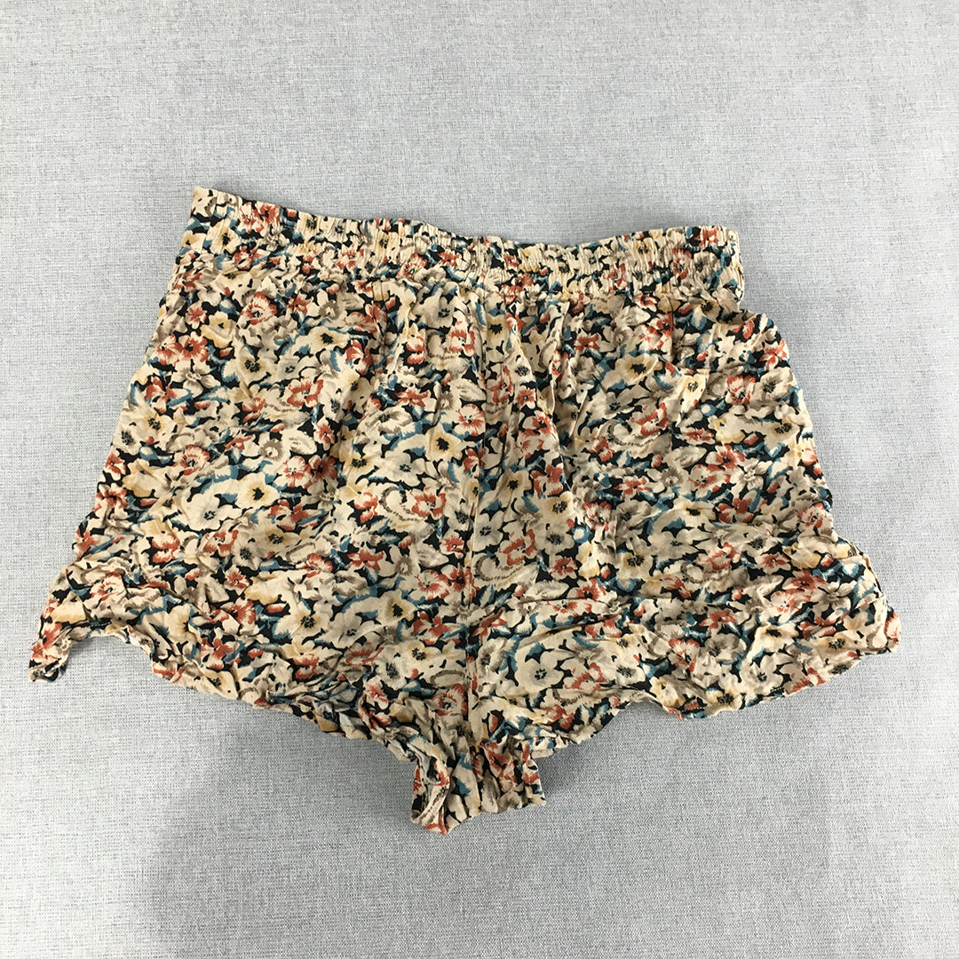 Miss Shop Womens Shorts Size 10 Brown Floral Elastic Waist Pockets