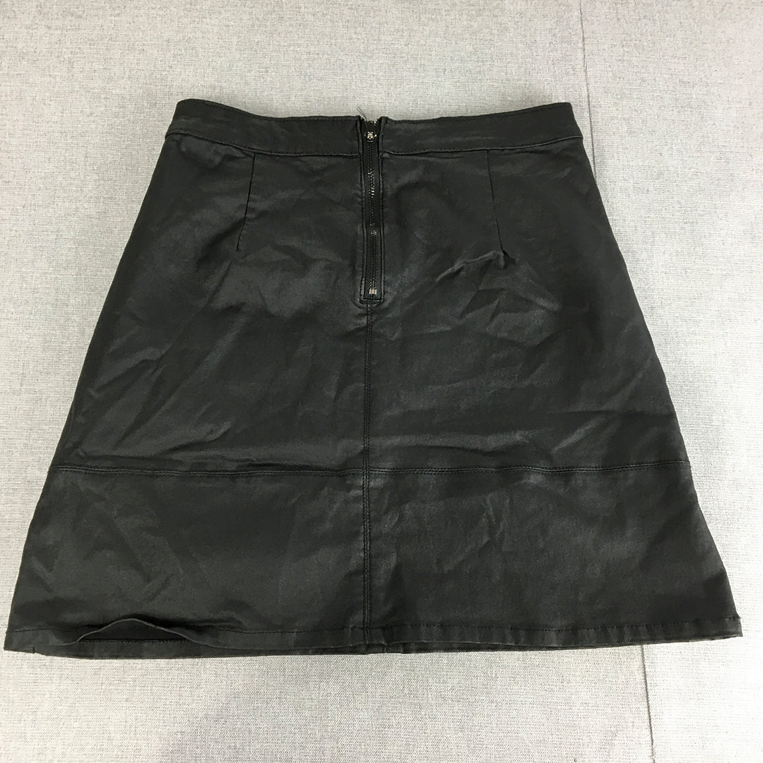 Caroline Morgan Womens Waxed Denim Skirt Size 8 Black A-Line Mini