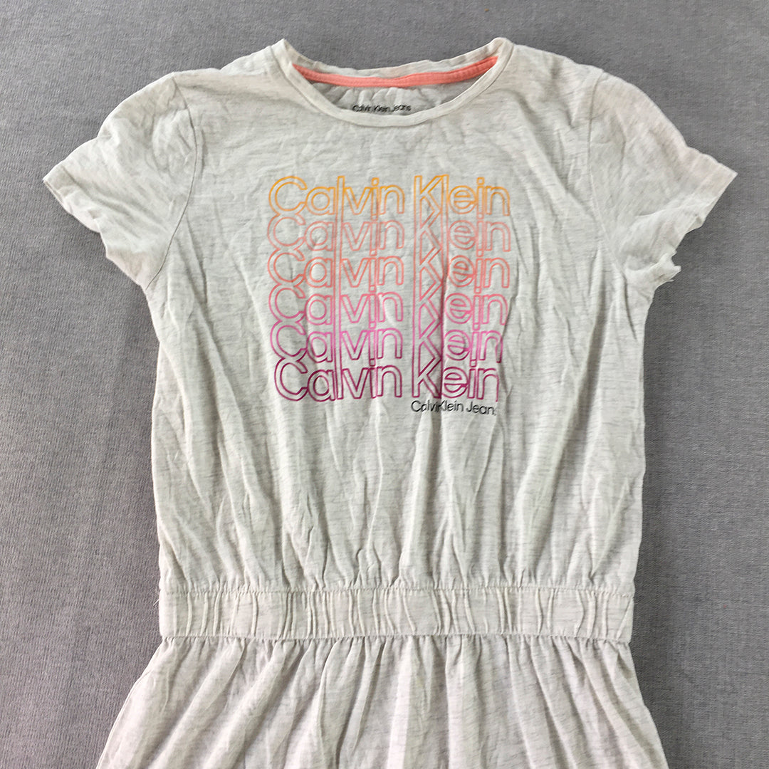 Calvin Klein Jeans Kids Girls Dress Size L (12 - 14 Years) Grey Logo Fit Flare