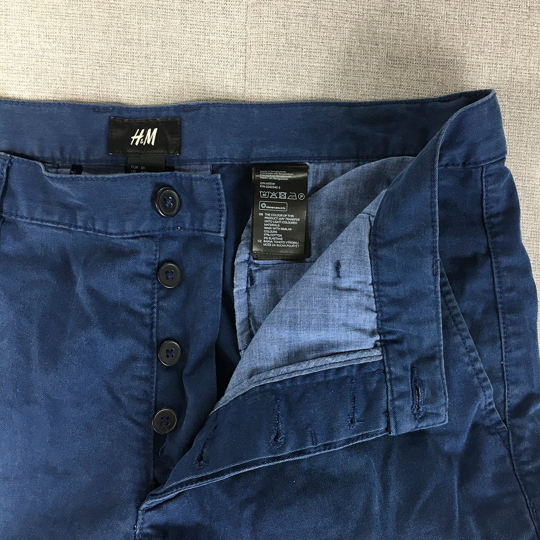 H&M Mens Skinny Jeans Size 33 Blue Button Fly Stretch Denim