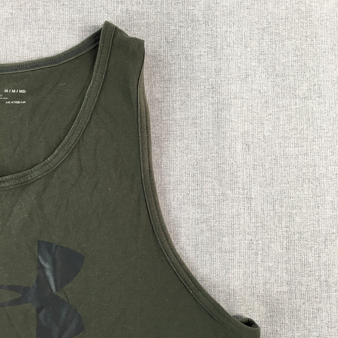 Under Armour Mens Tank Top Size M Khaki Green Sleeveless Logo Shirt