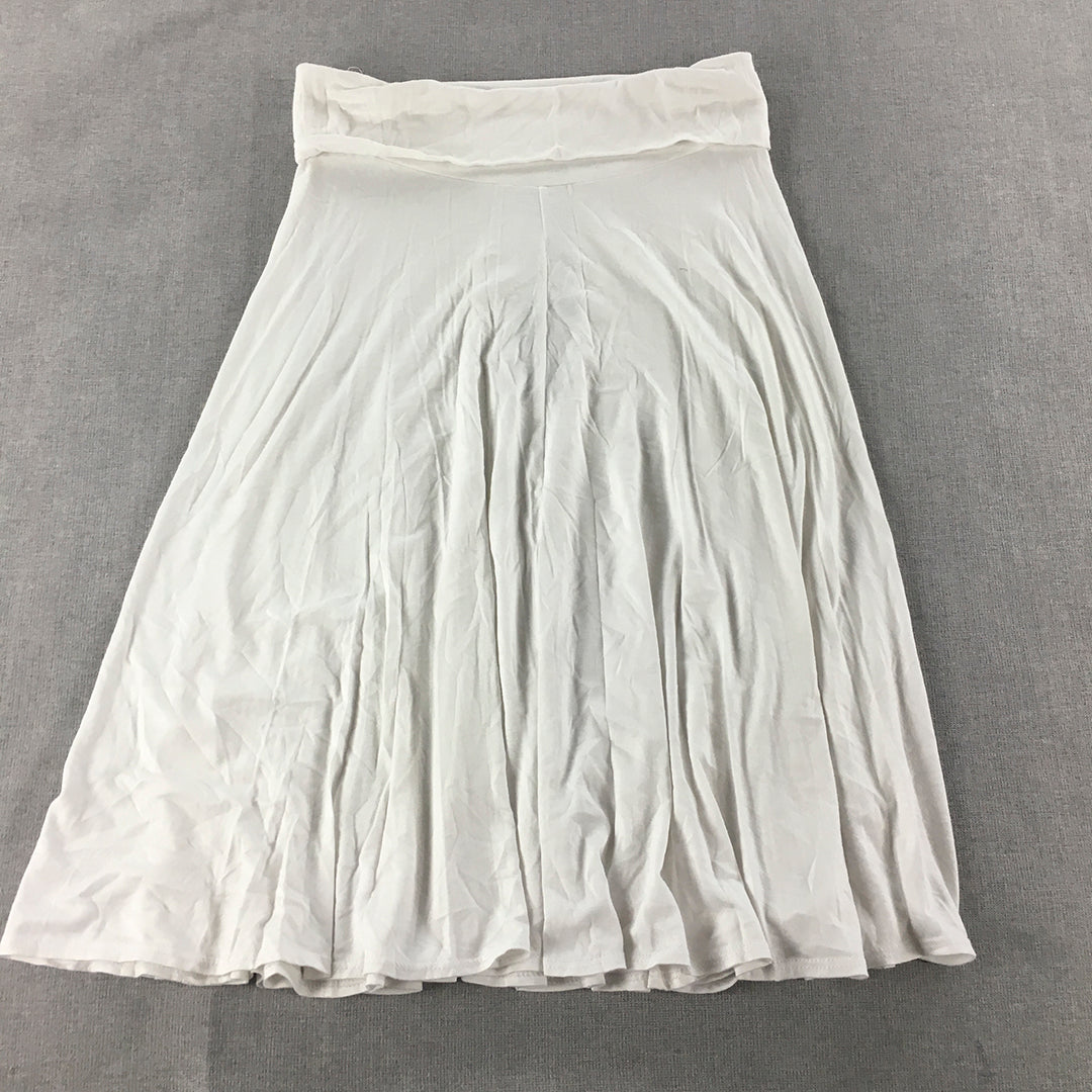 NEW Mahina Womens A-Line Skirt Size M White Elastic Waist