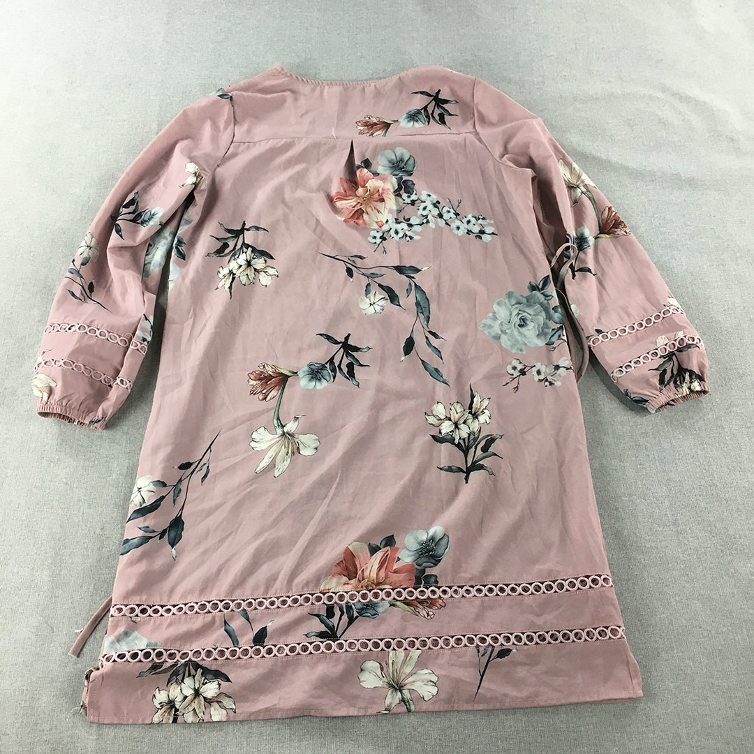 Lorraine Womens A-Line Dress Size 8 Pink Floral V-Neck