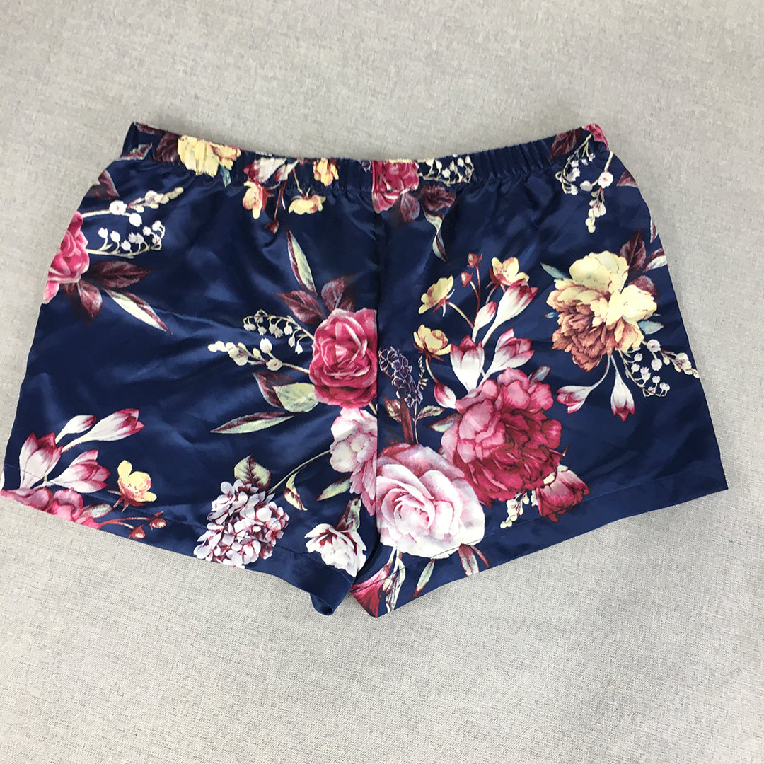 Chloe & Lola Womens Sleep Shorts Size M Blue Red Floral Elastic Waist