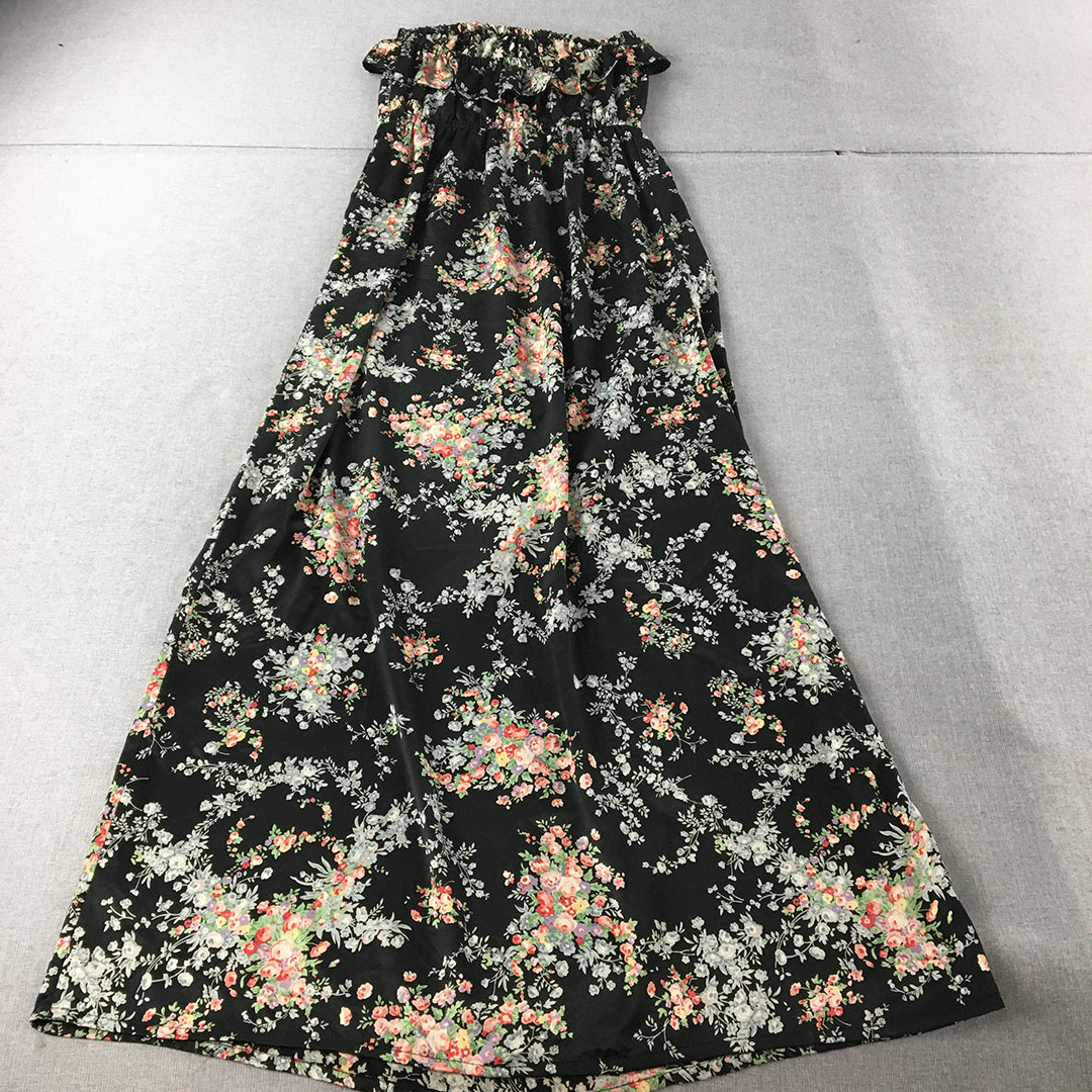 Tokito Womens Strapless Dress Size 10 Black Floral A-Line Full Length