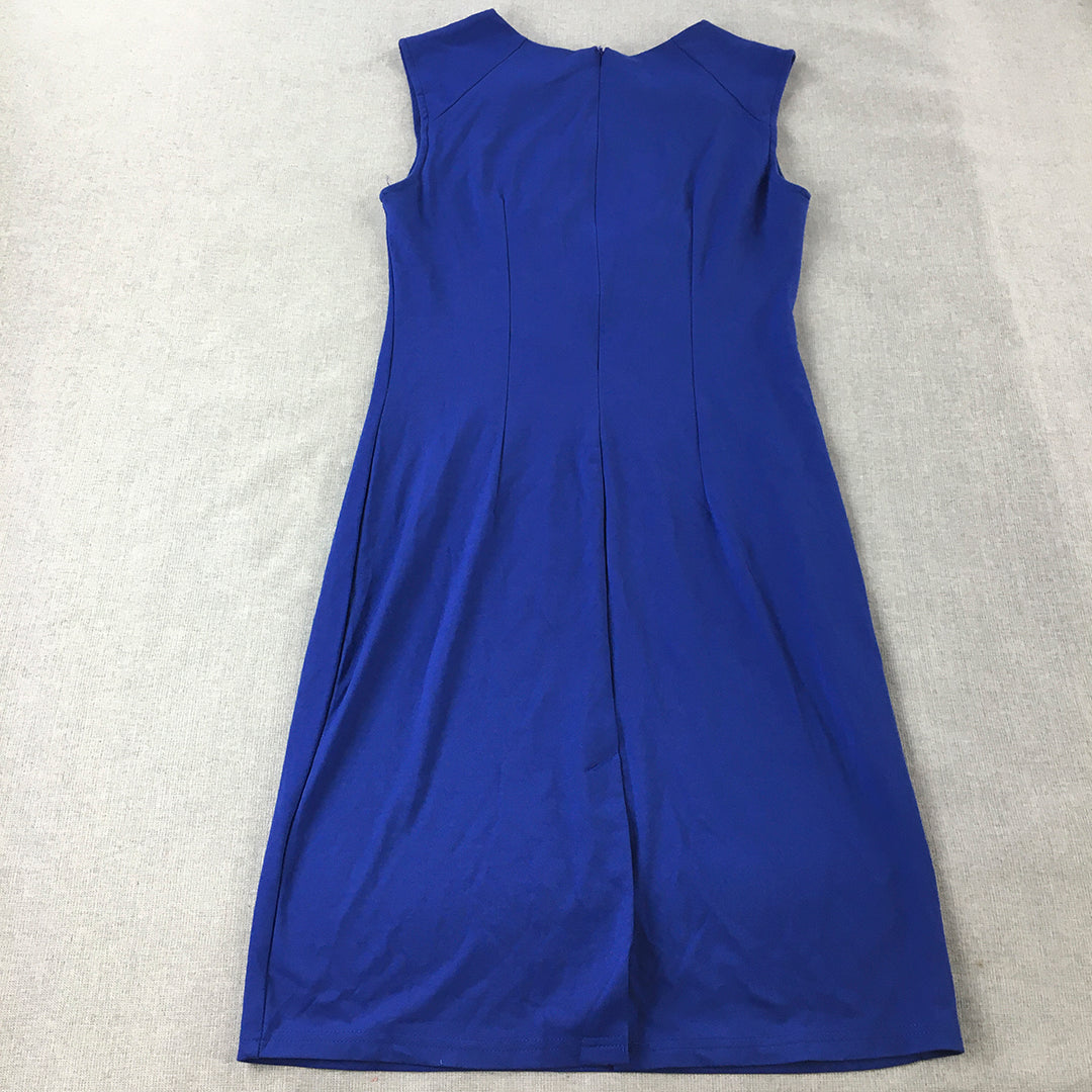 Angvns Womens Pencil Dress Size M Blue Mini Sleeveless Ruched