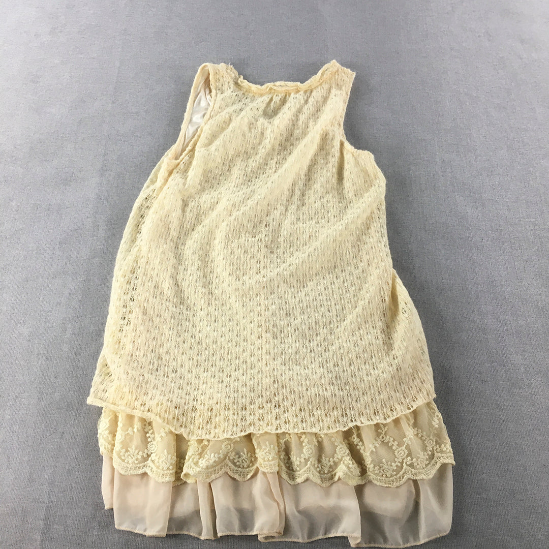 Filo Womens Mini Dress Size 8 Yellow Sleeveless Mini Frilled Hem A-Line