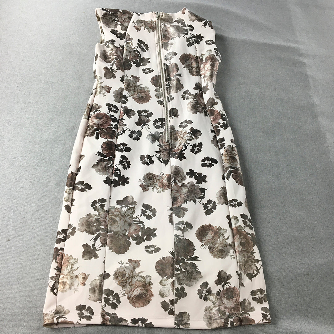 Shelby & Palmer Womens Pencil Dress Size 5 White Brown Floral Sleeveless