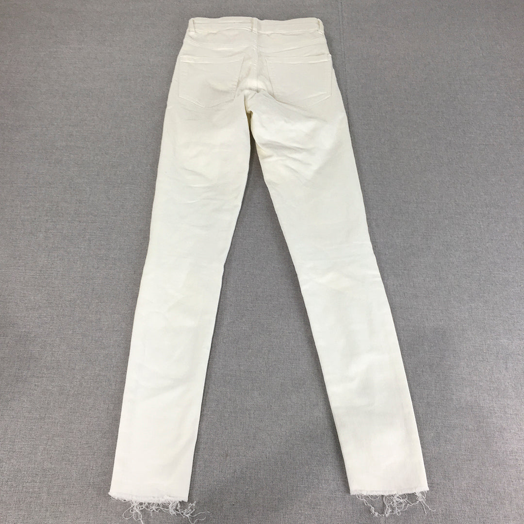 Zara Trafaluc Womens Skinny Jeans Size 2 White Raw Hem Ripped Stretch Denim