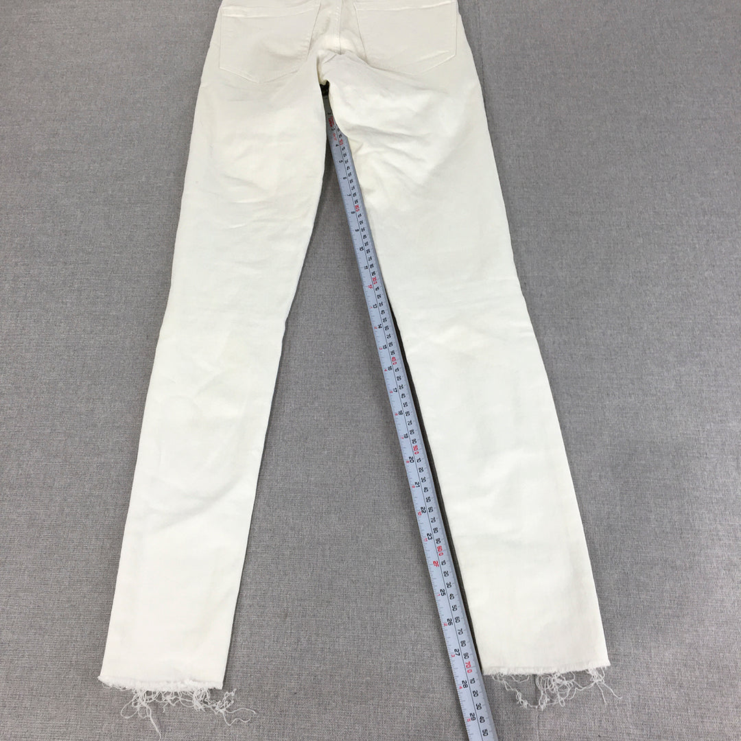 Zara Trafaluc Womens Skinny Jeans Size 2 White Raw Hem Ripped Stretch Denim