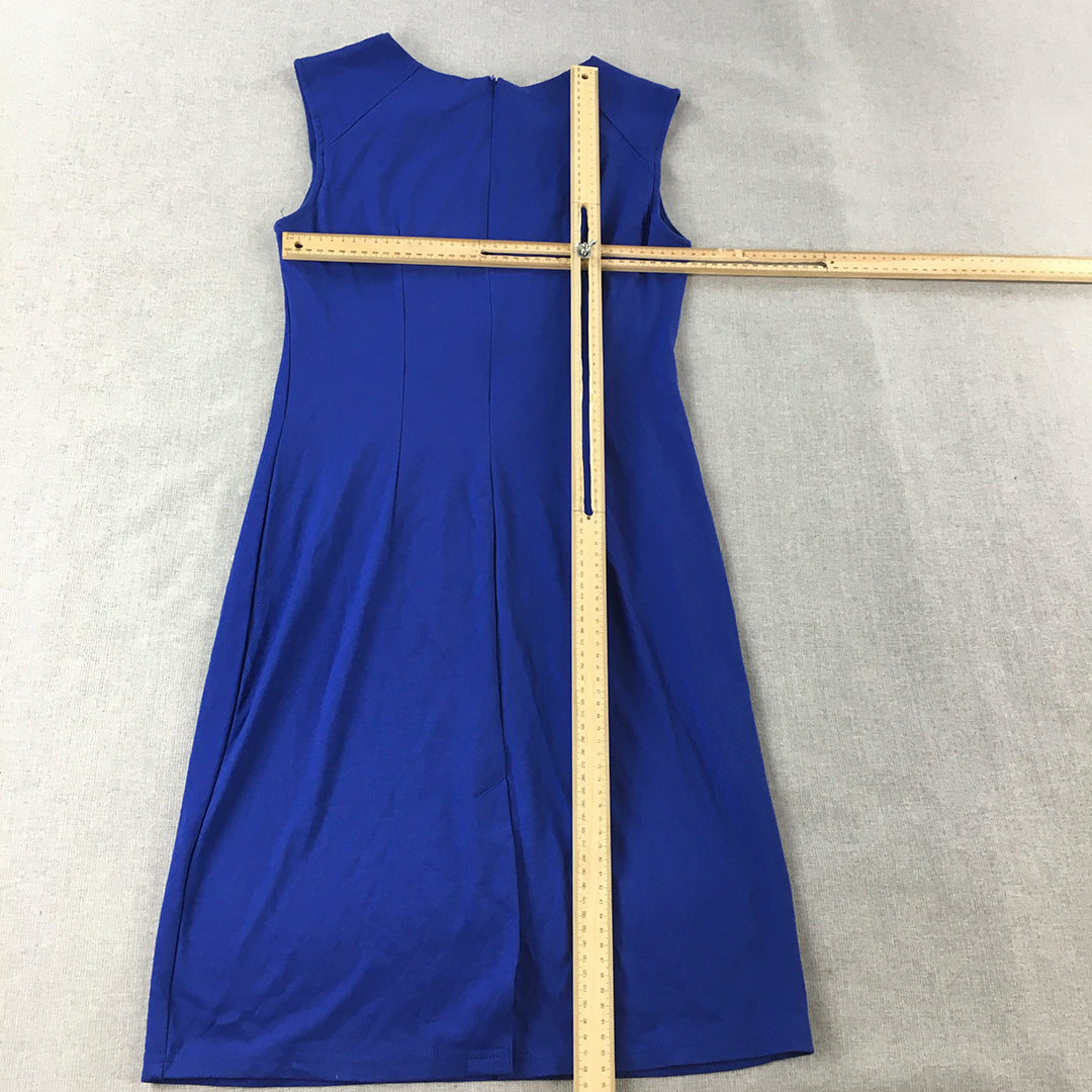 Angvns Womens Pencil Dress Size M Blue Mini Sleeveless Ruched