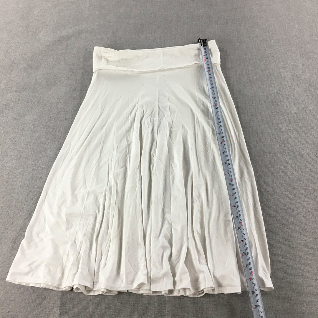 NEW Mahina Womens A-Line Skirt Size M White Elastic Waist