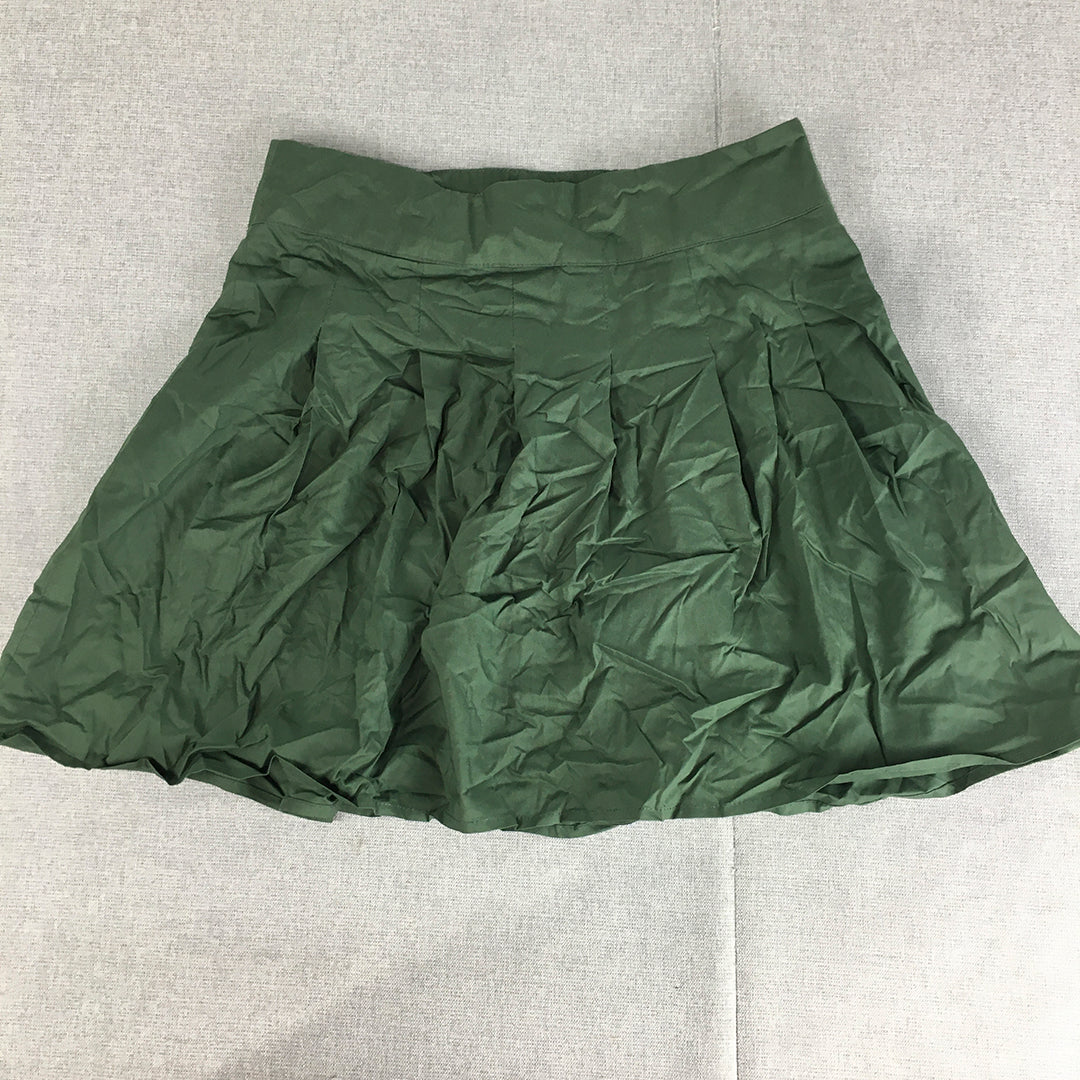 NEW Princess Polly Womens Mini Skirt Size 10 Green Pleated Flared A-Line