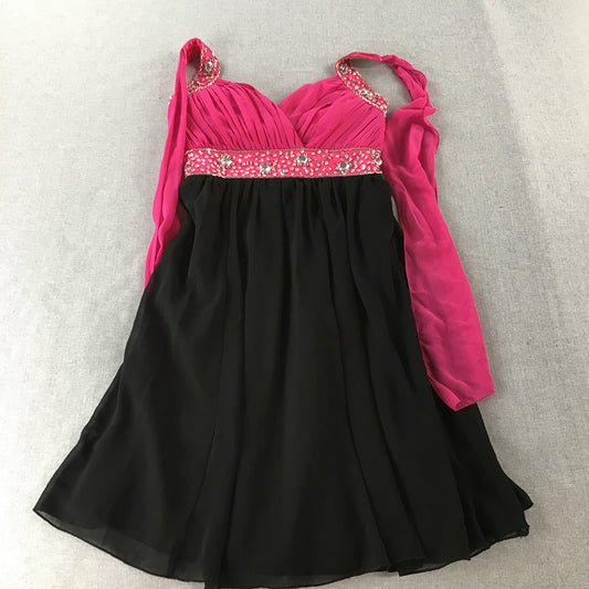 Quiz Womens Mini Dress Size 8 Pink Black Diamante Pleated Party Evening