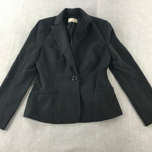 G2000 Womens Wool Blazer Jacket Size S Black Striped Button Coat