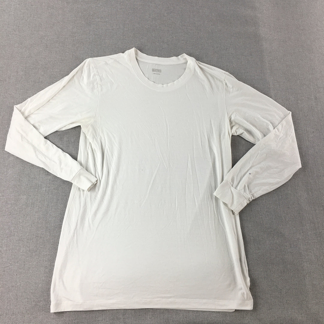 Uniqlo Heattech Mens Shirt Size M White Long Sleeve Crew Neck