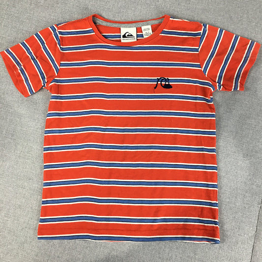 Quiksilver Kids Boys T-Shirt Size 6 Red Blue Striped Logo Short Sleeve Top