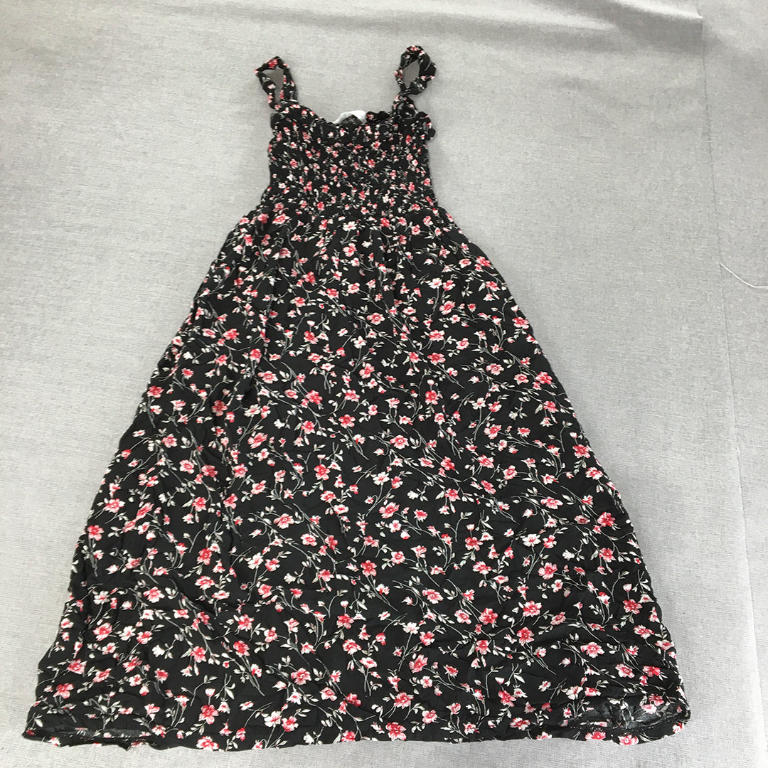 Malibu Womens Mini Dress Size 8 Black Floral Fit Flare Sleeveless